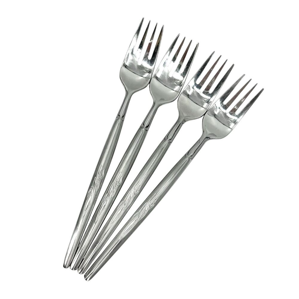 Vintage Ron Spray 18/8 Stainless Flatware Set of 4 Salad Forks 6 5/8” MCM Japan - Picture 3 of 6